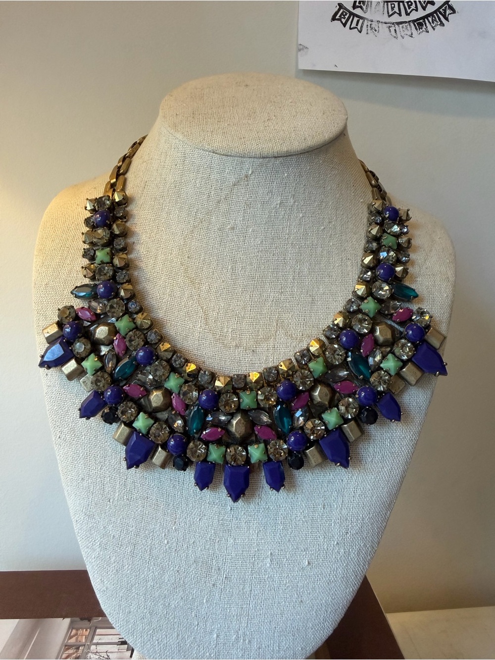 Stella & Dot Multicolor Gem Statement Necklace in Purple, Teal & Mint